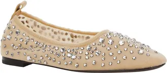 Tory Burch Womens Beige Ballet Flats With Crystal Detail Nylon Ballerina Shoes