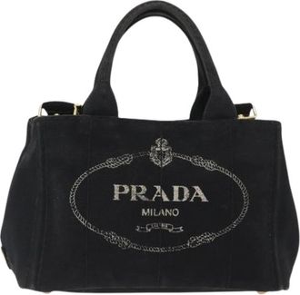 Prada Pre-owned Handbags, female, Black, Size: ONE SIZE Pre-owned Canapa tote