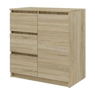 Hucoco Dunja - Credenza 1 anta 3 cassetti - Dimensioni 80x40x75 cm - Mobile da soggiorno - Stile moderno