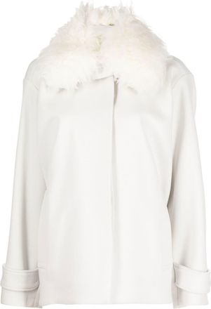 Stella McCartney faux-fur collar wool coat - women - Wool/Artificial Fur - 34 - Neutrals