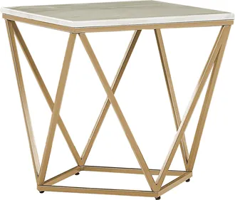 Beliani Beliani - Mesa Auxiliar Beige Dorado 50 X 50 Cm Mdf Efecto M&aacute;rmol Jaula Glamour Malibu