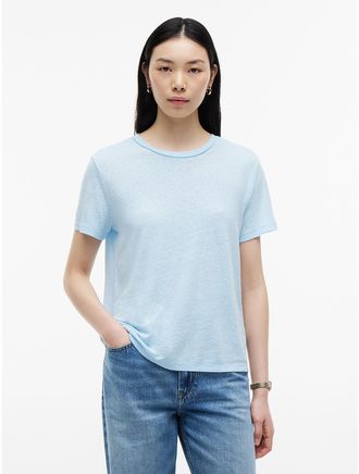 Tommy Hilfiger Womens Linen-Blend Crewneck T-Shirt - Blue - XXL