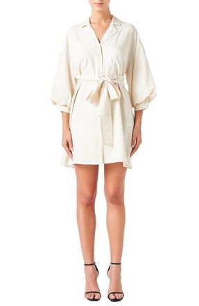 endless rose Tie Waist Mini Shirtdress in Beige at Nordstrom, Size X-Small