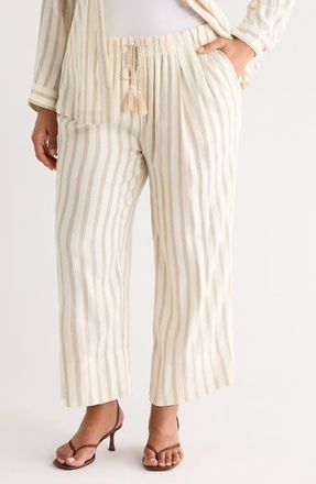 Liverpool L.A. Stripe Pull-On Crop Wide Leg Pants in Cream/Tan Stripe at Nordstrom, Size 2 X
