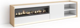 Skraut Home Skraut Home - Mueble Tv, Televisi&oacute;n, Muebles De Sal&oacute;n, Almacenaje, 207x37x50cm, Para Tv Hasta 80, Chimenea El&eacute;ctrica, Led, Estilo Moderno, Blanco Y Ro