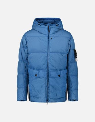 Stone Island Mens Stone Island Hooded Down Jacket in Steel Blue - Size: 38/Regular