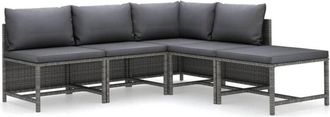 vidaXL Set De Muebles De Jard&iacute;n 5 Pzas Y Cojines Rat&aacute;n Sint&eacute;tico Gris Vidaxl