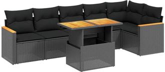 vidaXL Set De Comedor De Jard&iacute;n 7 Pzas Y Cojines Rat&aacute;n Sint&eacute;tico Negro Vidaxl