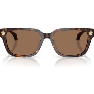 Versace 56mm Rectangular Sunglasses in Havana /Dark Brown at Nordstrom