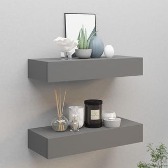 Berkfield Home Wall-mounted Drawer Shelves 2 pcs Grey 60x23.5x10cm MDF | Size: 60x23.5x10 cm