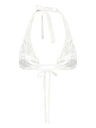 Forte_Forte triangle velvet bikini top - women - Elastane/Polyester - III - White