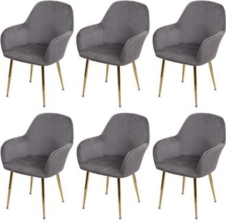 Hhg Hhg - Juego De 6 Sillas De Comedor 240, Silla De Cocina, Dise&ntilde;o Retro, Gris Terciopelo, Patas Doradas