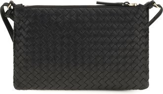 Bottega Veneta Womens Shoulder Bag Intrecciato Black Black-Brass Vibrato Calf Leather Black/brass