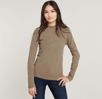 G-Star Slim Rib Mock Top - Beige - Dames