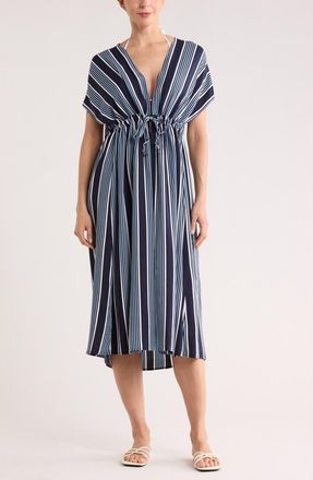 Nordstrom Rack Floral Short Sleeve Cover-Up Dress in Blue Stripe Multi at Nordstrom Rack, Size X-Large