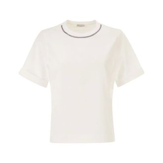 Brunello Cucinelli Brunello Cucinelli, T-Shirts, male, White, Size: M Embellished T-Shirt
