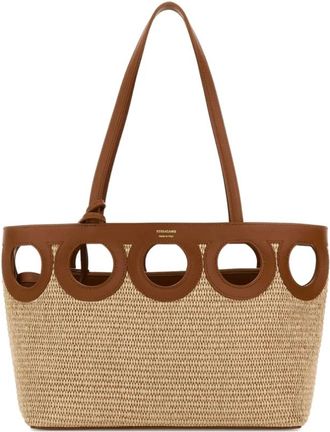 Ferragamo Tote Bags, female, Brown, Size: ONE SIZE Gancini Frame Raffia Tote