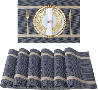 OEM Manteles Individuales, Seda Tejida, Resistentes Y F&aacute;ciles De Limpiar, Ideales Para Bodas, Banquetes, Cumplea&ntilde;os, 45 X 30 Cm, Azul Marino