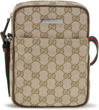 Gucci GG Emblem kleine schoudertas - Heren - Tassen - Beige - Maat: ONE Size