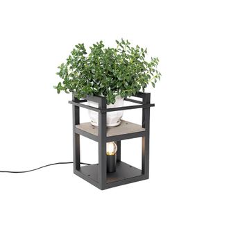 QAZQA Industrial L&aacute;mpara De Mesa Industrial Negra Con Madera - Cage Rack Acero / Rectangular Adecuado Para Led Max. 1 X 60 Watt - Qazqa