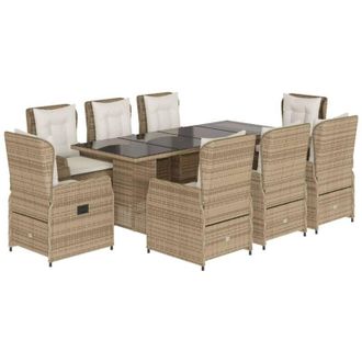 vidaXL Set Comedor De Jard&iacute;n 9 Pzas Con Cojines Rat&aacute;n Sint&eacute;tico Beige Vidaxl