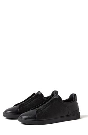Ermenegildo Zegna Triple Stitch Deerskin Leather Slip-On Sneaker in Black at Nordstrom, Size 10.5Us
