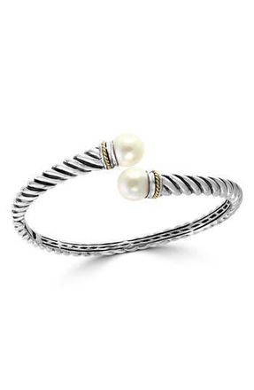 Effy Sterling Silver & 18K Gold Cultured Freshwater Pearl Hinged Bracelet in White at Nordstrom Rack