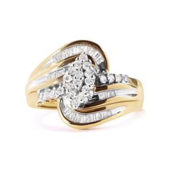 House of Brilliance 10K Yellow Gold 1/2 Cttw Diamond Cluster and Swirl Ring at Nordstrom, Size 7
