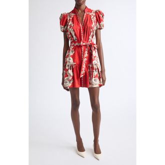 Alice & Olivia Cora Tiered Minidress in Rose Garden Lg Hibiscus at Nordstrom, Size X-Small