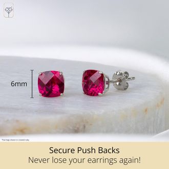 MAX + STONE 925 Sterling Silver 6mm Cushion Cut Gemstone Stud Earrings