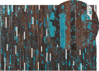 Beliani Alfombra De Piel De Vaca Marr&oacute;n Y Azul 140 X 200 Cm Patchwork Kisir
