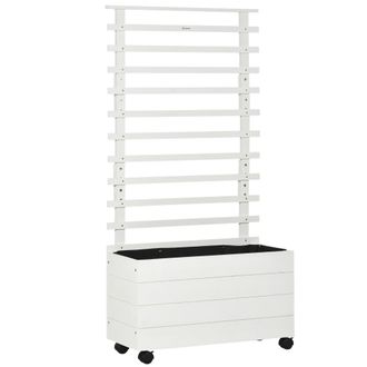 OUTSUNNY Jardinera Con Enrejado De Madera Con 4 Ruedas Macetero De Jard&iacute;n Con Soporte Para Trepadora Y Tela Geotextil Para Cultivos Plantas Flores 76x30x155 Cm