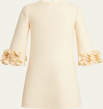Valentino Garavani Ruffle Cuff Crepe Couture Short Dress