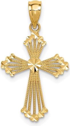 Diamond2Deal 14K Yellow Gold Cut-Out Stripes Cross with Heart Pendant