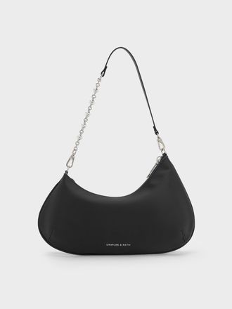 Charles & Keith Dion Satin Chain-Handle Asymmetric Shoulder Bag