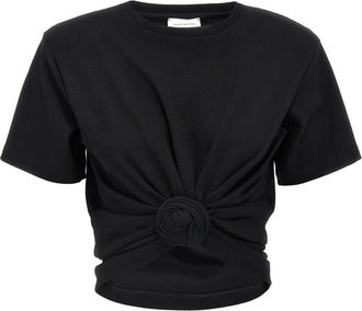 Magda Butrym Knotted Ribbed T-Shirt - Dames - Ronde hals truien - Zwart - XS - Katoen - Truien & Vesten