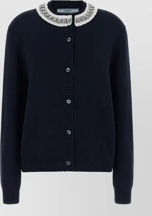 Prada cashmere blend crystal embellished collar cardigan