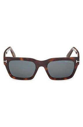 Tom Ford Andy-02 55mm Square Sunglasses in Shiny Havana /Teal Lens at Nordstrom