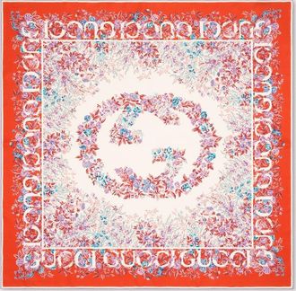 Gucci Printed Silk Twill Carr&eacute;, Orange, Silk