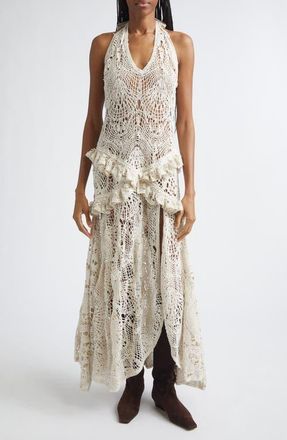 Siedres Elvira Lace Halter Cover-Up Dress in Ecru at Nordstrom, Size 6 Us