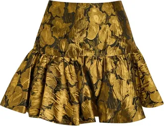 Ronny Kobo Stormi mini-rok met bloemen jacquard - Goud