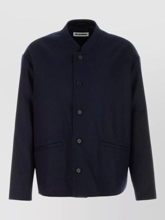 Jil Sander long sleeve collarless jacket 151 front pockets