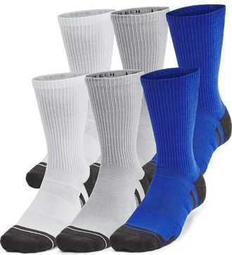 Under Armour Mens Perf Tech 6 Pack Crew Socks - Royal/Royal/Jet Grey Size XL