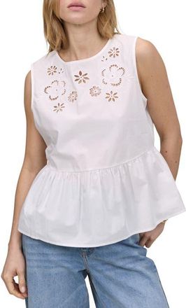 Nobody's Child Vera Floral Eyelet Cotton Peplum Top in White at Nordstrom, Size 14