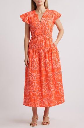 Wit & Wisdom Floral Cotton Blend Dress in Pink/Papaya Punch at Nordstrom, Size X-Large