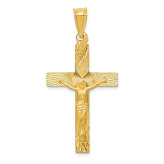 Diamond2Deal 14k Yellow Gold Polished Satin Diamond-Cut Crucifix Pendant