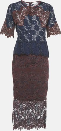 Sandro Navy Blue /burgundy Lace Top & Skirt Set