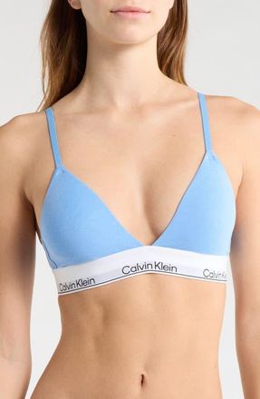 Calvin Klein Lightly Lined Racerback Bralette in Blue Descent at Nordstrom, Size X-Small