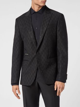 Philipp Plein Blazer slim fit in misto lana con monogramma e logo Hexagon