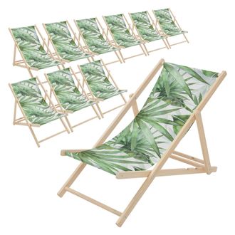 ECD Germany Ecd Germany 10x Sillas De Playa De Madera Con Dise&ntilde;o Palmera Verde-blanca Tumbona Plegable Con Respaldo Ajustable En 3 Posiciones De Reclinaci&oacute;n Asien